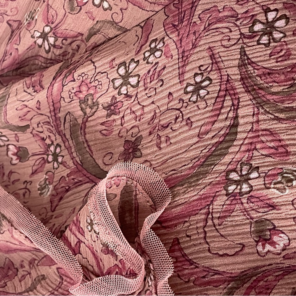 J. Jill Silk Sheer Pink Floral Paisley Ruffle Wrap Blouse Sz XL - Picture 10 of 10